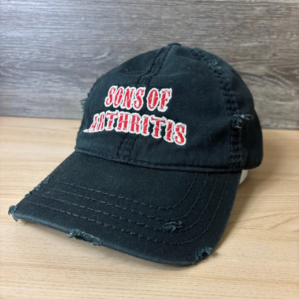 Sons Of Arthritis‎ Hat Cap Strap Back Black Red Distressed Adjustable